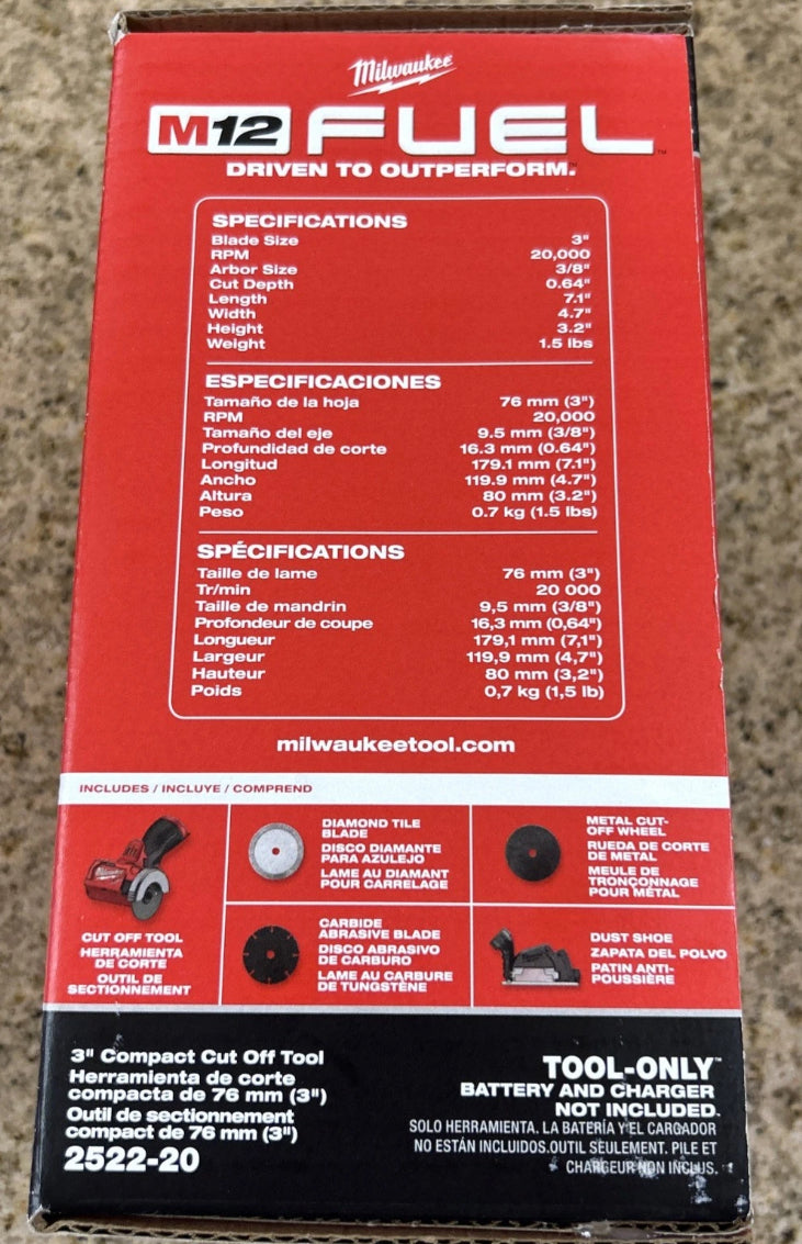 Milwaukee M12 FUEL 3" Inch Brushless Cut Off Tool Only 12V 2522-20 - New in Box