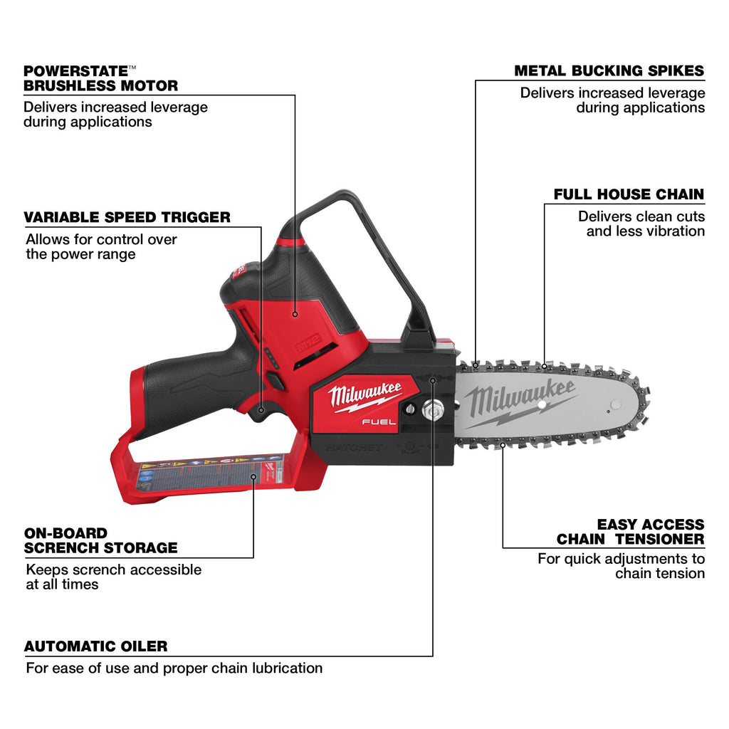 Milwaukee M12 FUEL HATCHET Pruning Saw, 6in. Bar, 12V Li-Ion