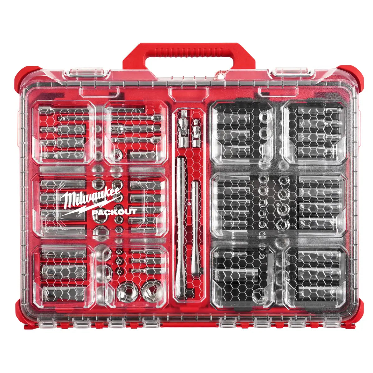 MILWAUKEE 106-Piece 1/4" and 3/8" Metric & SAE Ratchet and Socket Set with PACKOUT Low-Profile Organizer