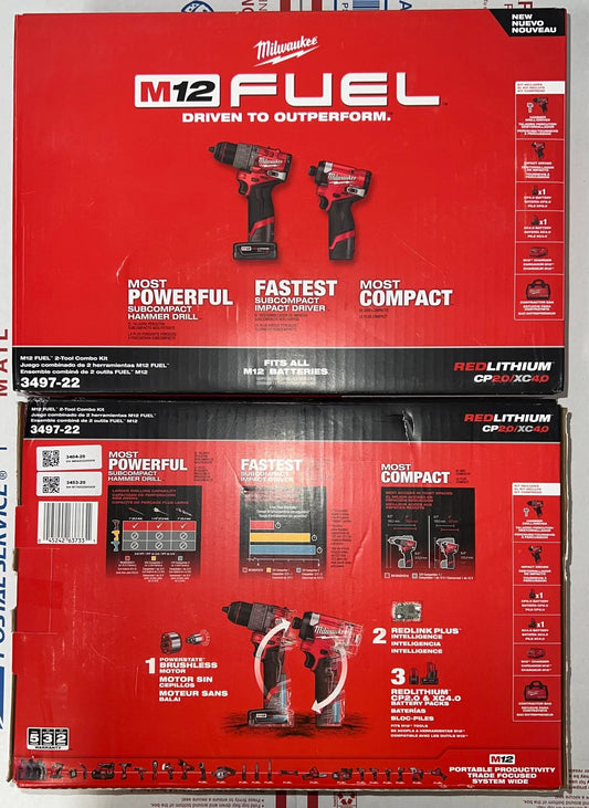 Milwaukee M12 FUEL 12V Brushless Cordless Hammer Drill and Impact Driver 3497-22