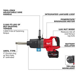 Milwaukee 2869-22HD M18 FUEL™ 1" D-Handle Ext. Anvil High Torque Impact Wrench w/ ONE-KEY™ Kit