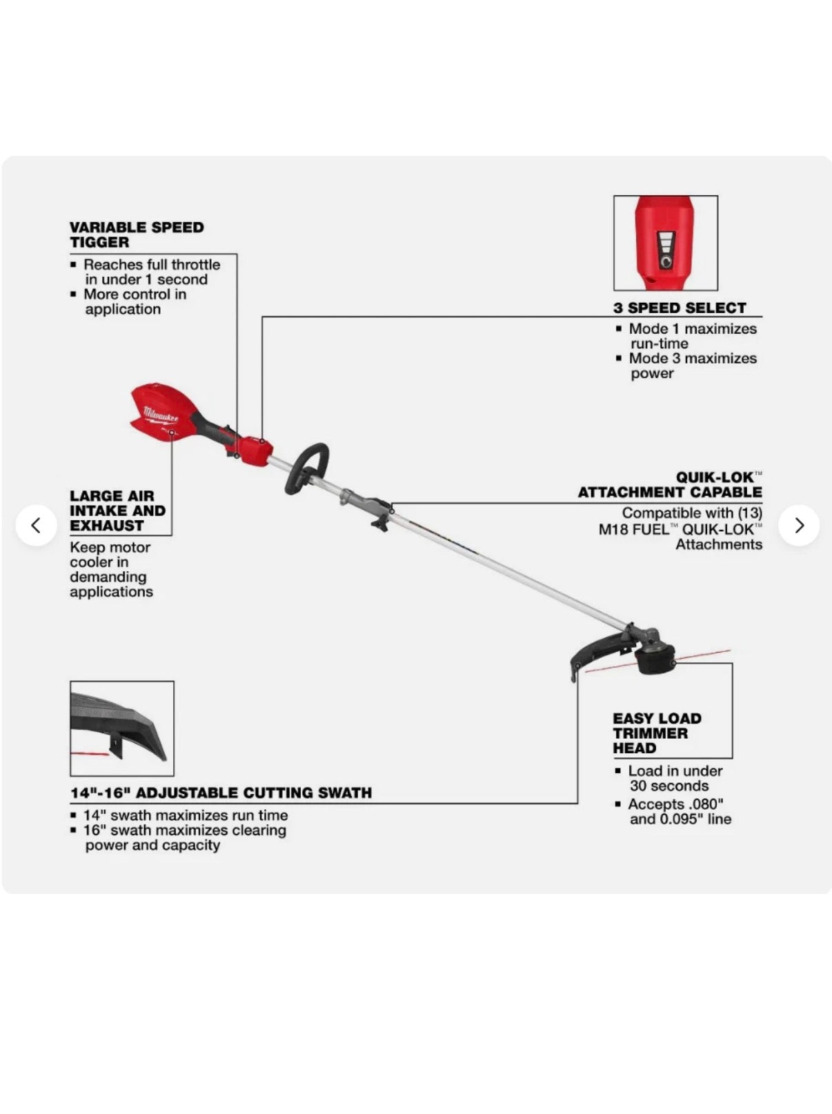 Milwaukee Tool 3016-20ST M18 FUEL 18V String Trimmer w/ QUIK-LOK-Bare Tool NEW