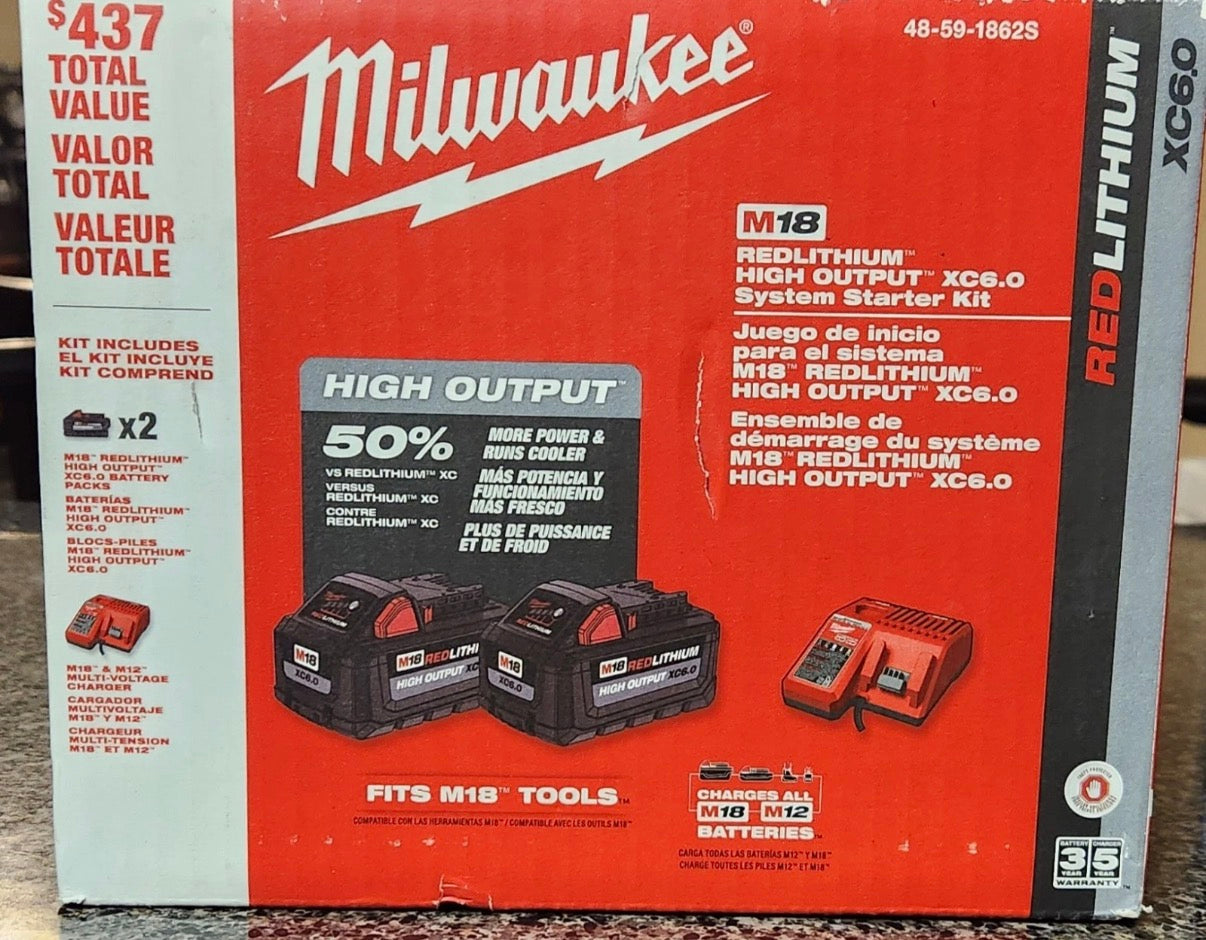 Milwaukee M18 Double Battery Pack with Charger,  48-59-1862S