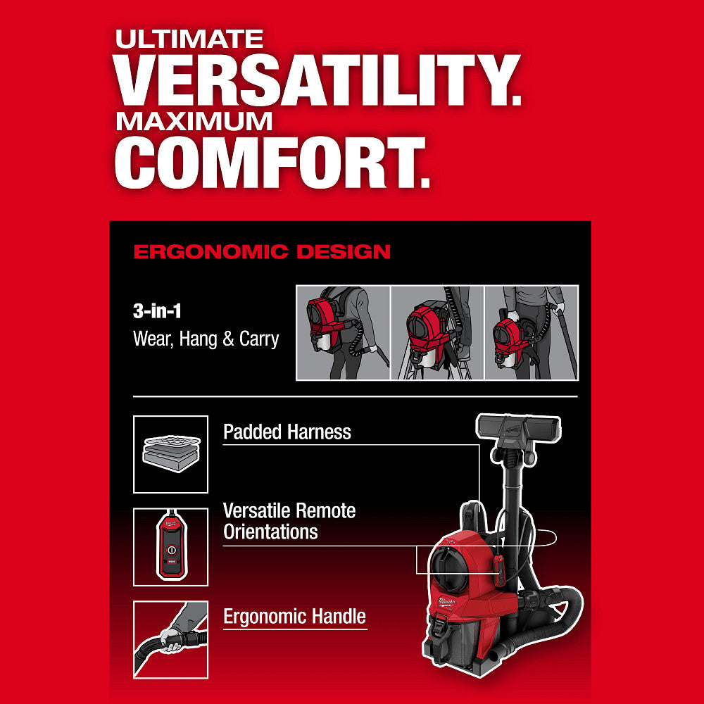 Milwaukee 0895-20 M18 FUEL 18V 3-in-1 Cordless Backpack Vacuum - Bare Tool