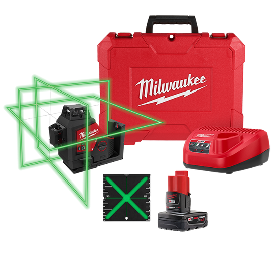 Milwaukee M12 Laser Levels
Milwaukee M12 Green 360 deg. 3-Plane Laser Kit  3632-21