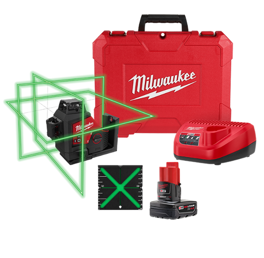 Milwaukee M12 Laser Levels
Milwaukee M12 Green 360 deg. 3-Plane Laser Kit  3632-21