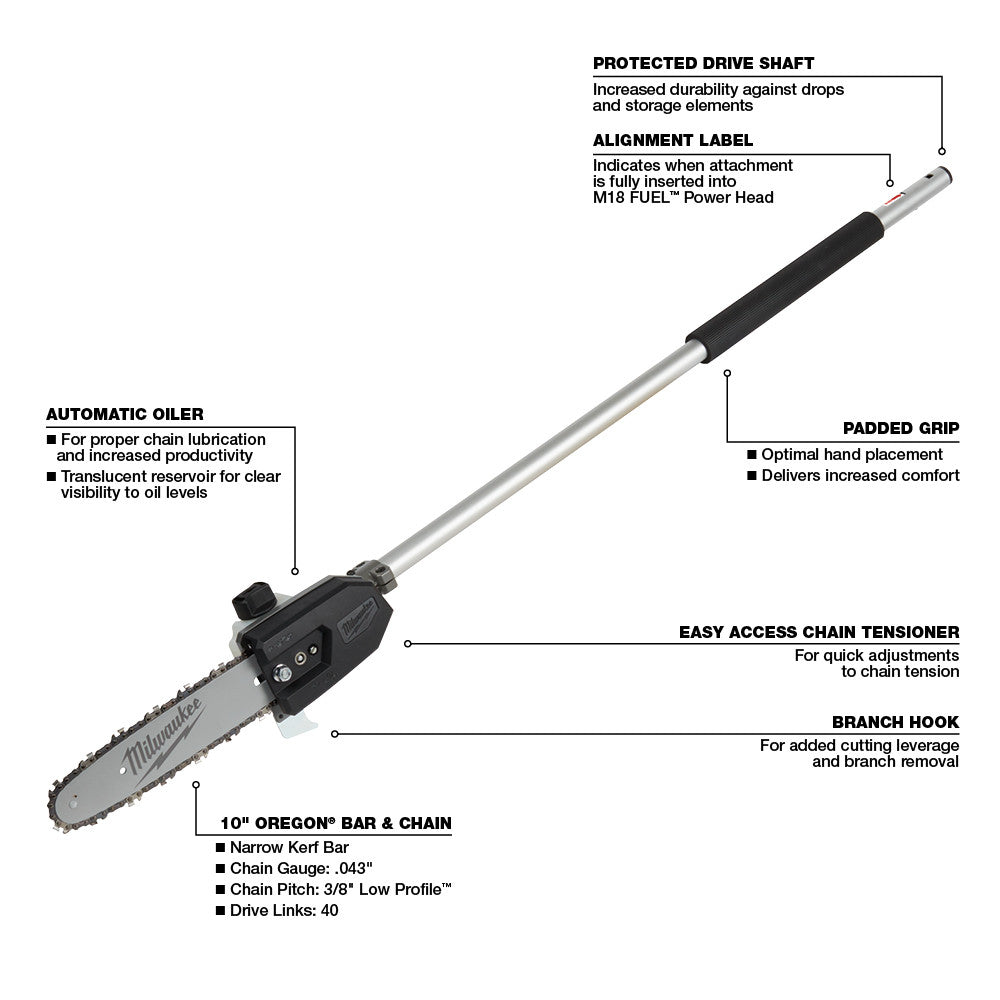 49-16-2720 Milwaukee M18 FUEL QUIK-LOK 10 in. Pole Saw Attachment