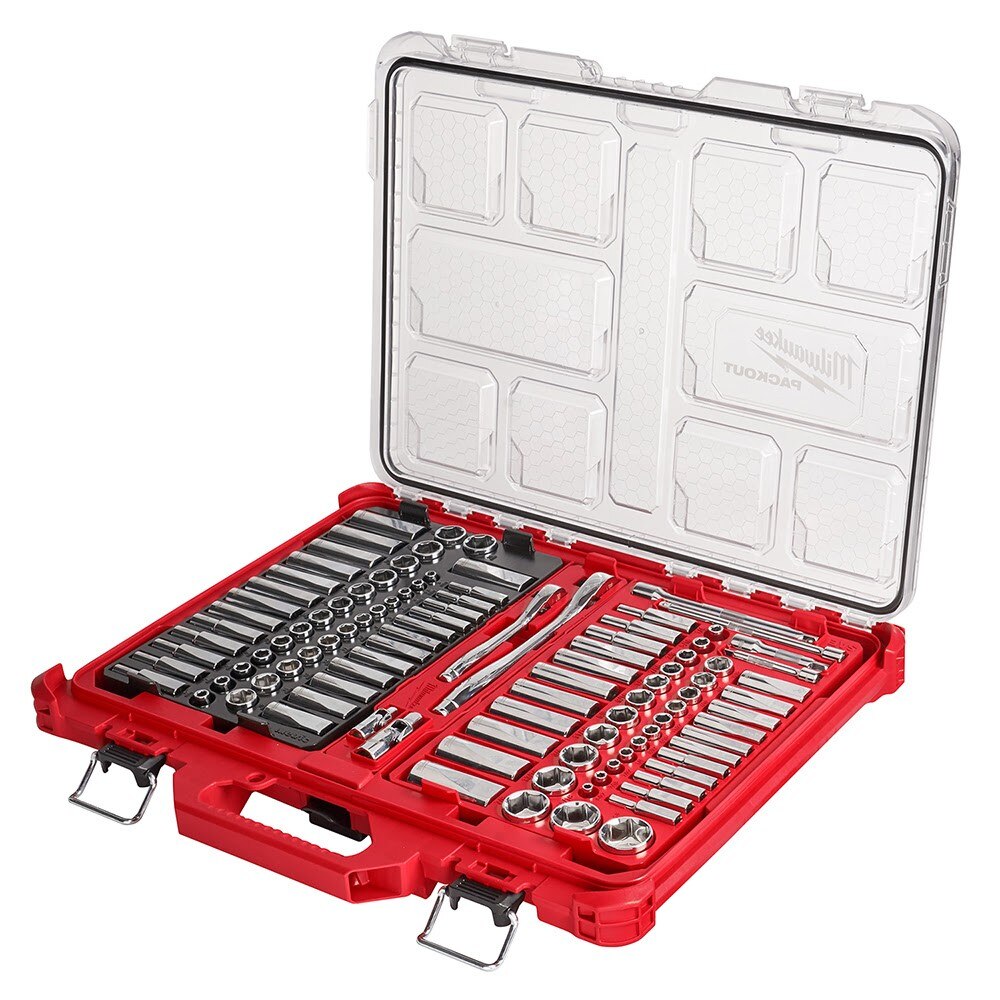 MILWAUKEE 106-Piece 1/4" and 3/8" Metric & SAE Ratchet and Socket Set with PACKOUT Low-Profile Organizer