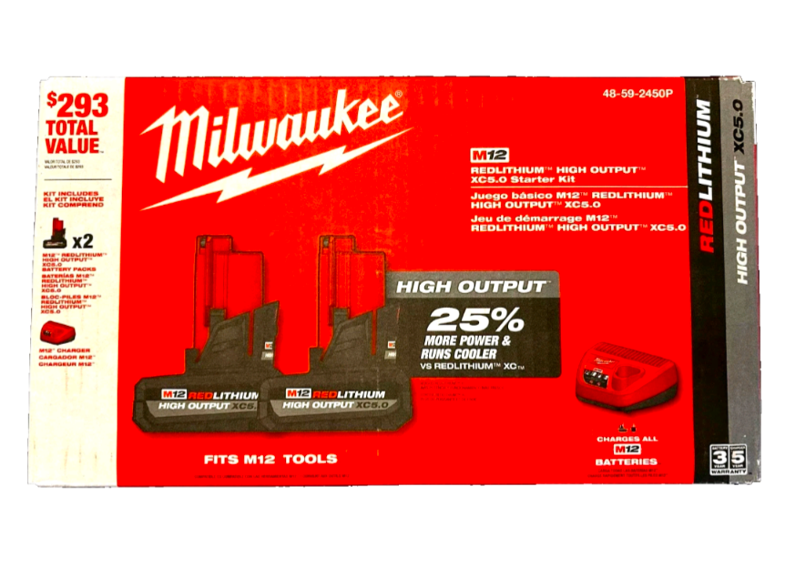 Milwaukee 48-59-2450p M12 Red lithium High Output Xc5.0 Starter Kit + Charger
