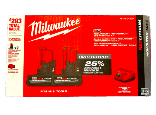 Milwaukee 48-59-2450p M12 Red lithium High Output Xc5.0 Starter Kit + Charger