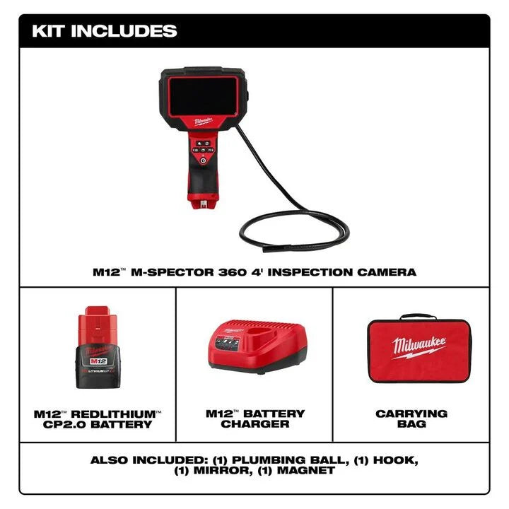 2323-21 Milwaukee M12 M Spector 360 4' Inspection Camera Kit
