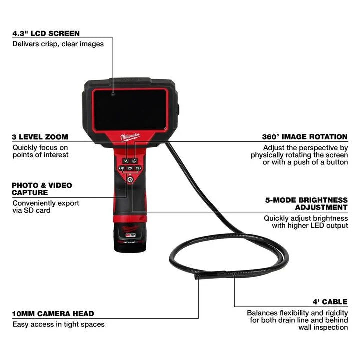 2323-21 Milwaukee M12 M Spector 360 4' Inspection Camera Kit