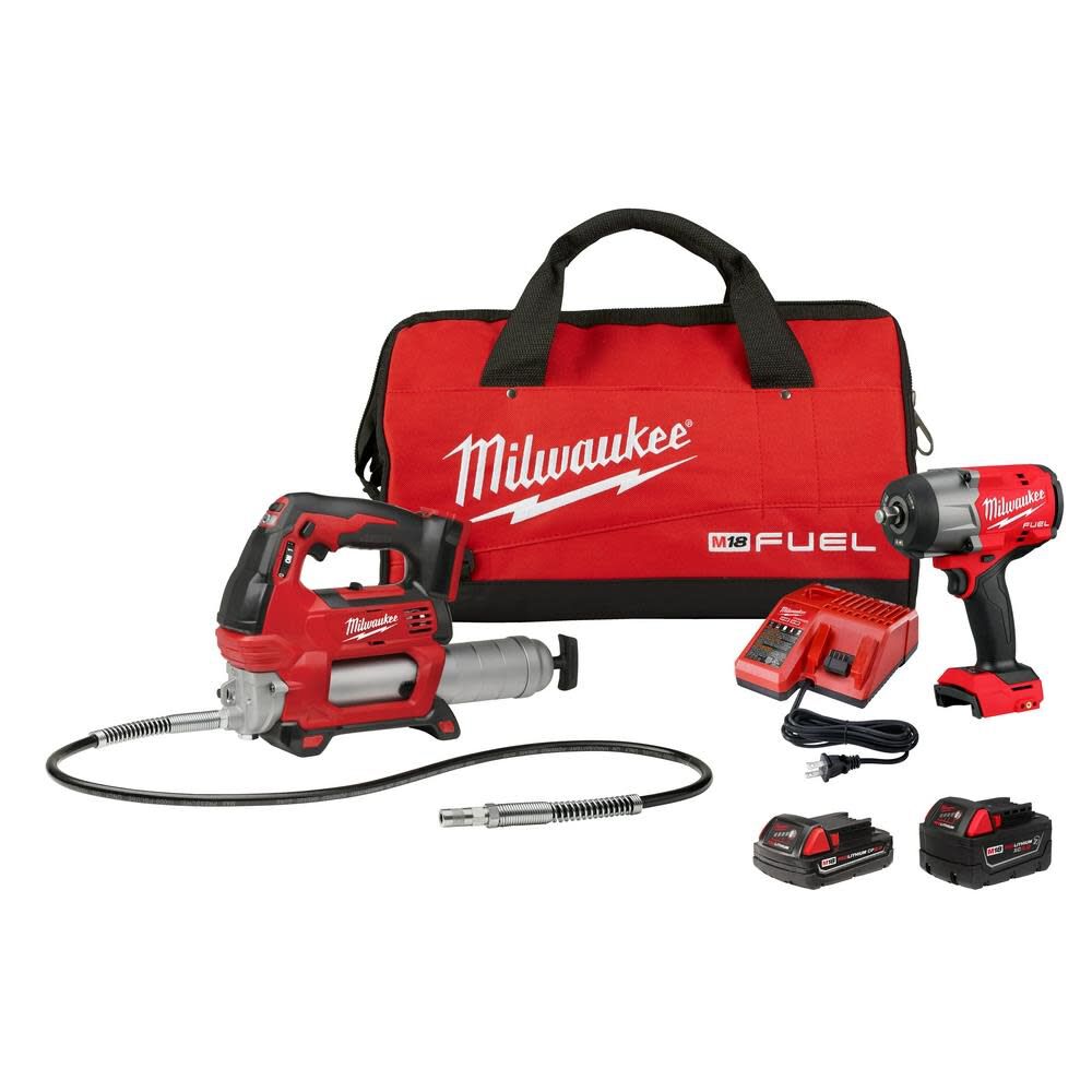 Milwaukee M18 FUEL 1/2in HighTorque Impact Wrench & Grease Gun Combo Kit
2967-22GG